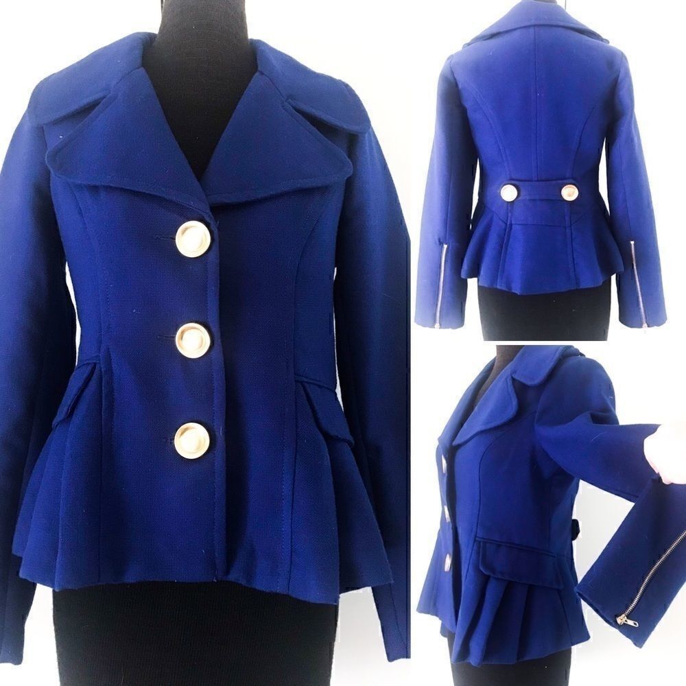 Vibrant Blue Fitted Jacket with Gold Buttons
